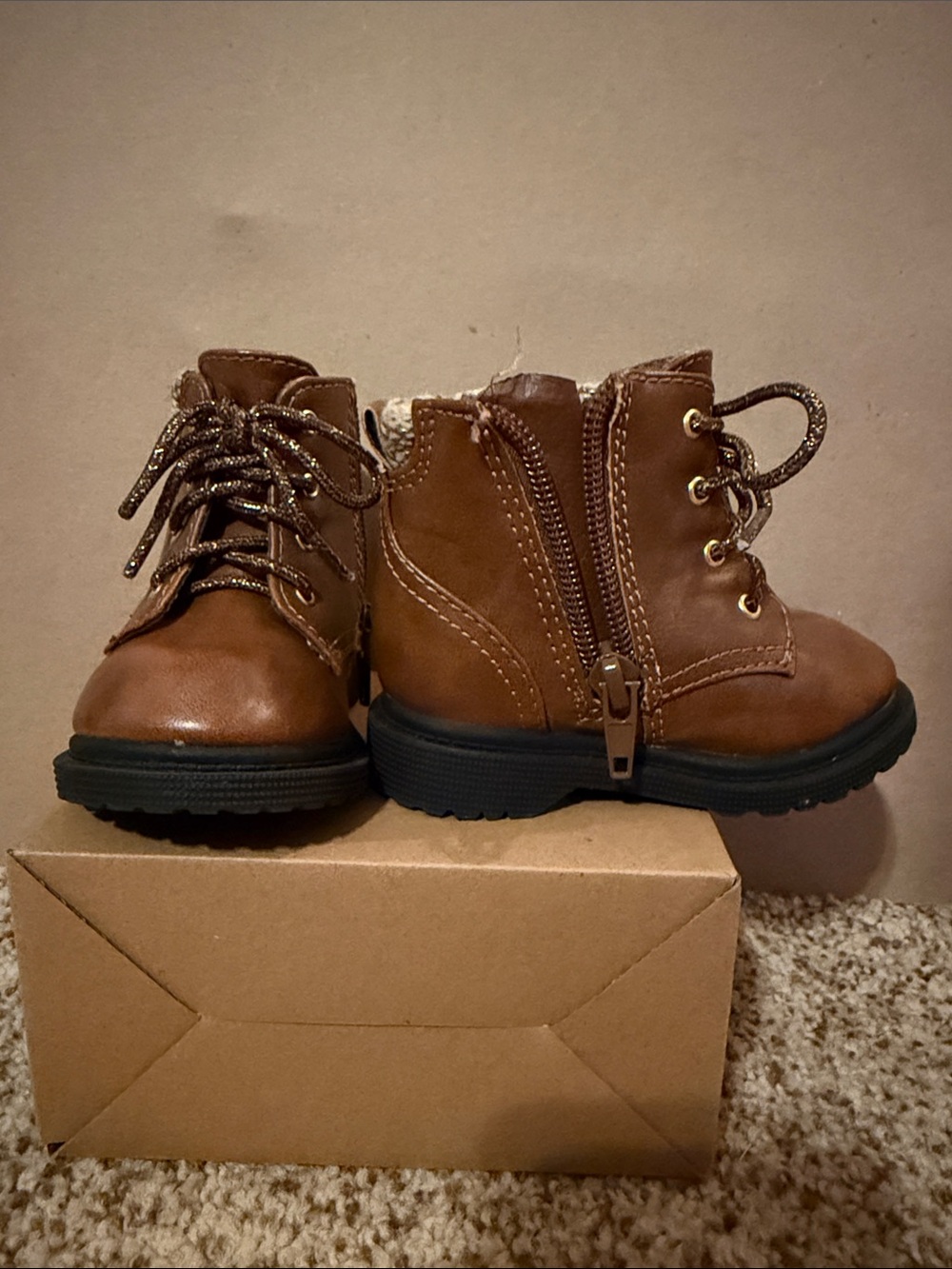 Wonderkids Brown Lace-Up Side Zip Kids Ankle Boots